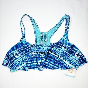 Tie Dye Bikini Top Blue and White